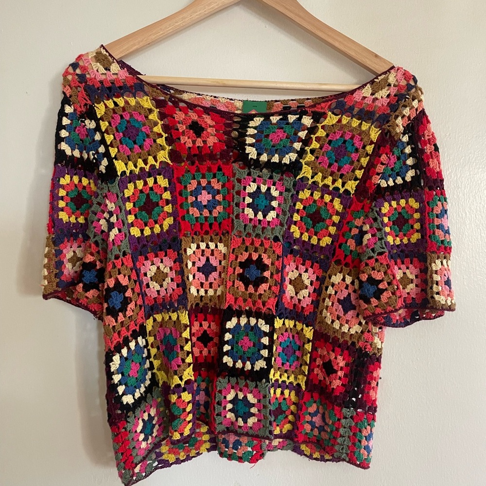 Anthropologie Farm Rio granny square crochet top
